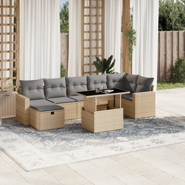 vidaXL Set Divano da Giardino 8 pz con Cuscini Beige in Polyrattan