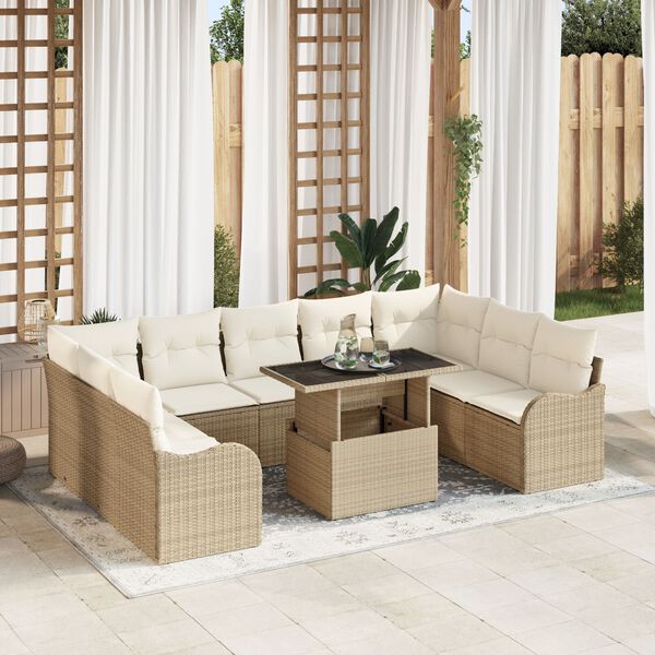 vidaXL Set Divano da Giardino 10 pcs Beige Rattan in Polipropilene