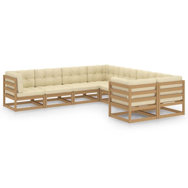 vidaXL Set Salotto Giardino e Cuscini 8 pz Legno Massello Pino Ambra