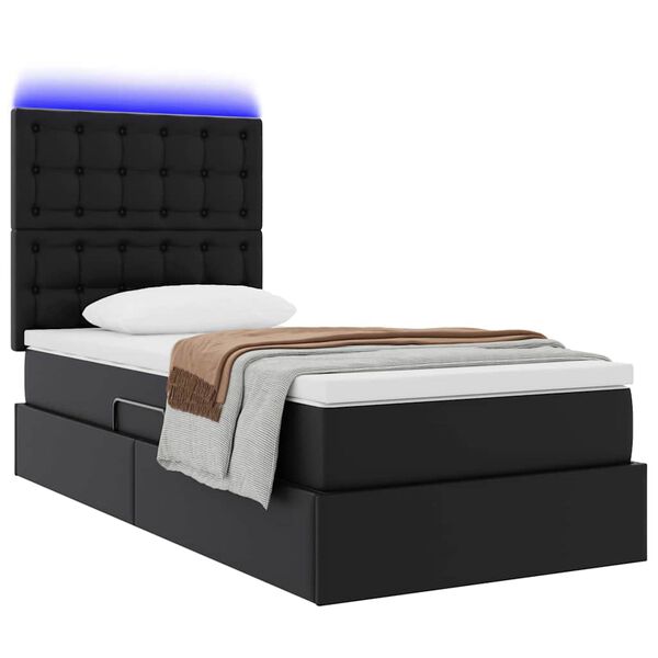 vidaXL Letto con contenitore e LED Nero 90 x 200 cm Pelle Sintetica