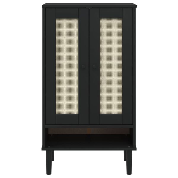 vidaXL Scarpiera SENJA Aspetto Rattan Nera 59,5x35x107 cm Massello