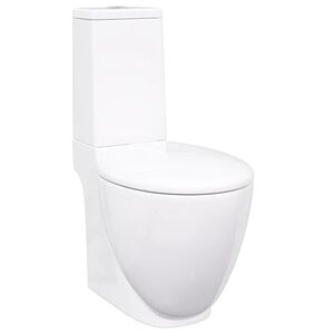 vidaXL Vaso WC in Ceramica da Bagno Rotondo Base con Scarico Bianco