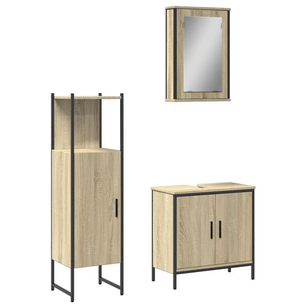 vidaXL Set Mobili da Bagno 3 pz Rovere Sonoma in Legno Multistrato