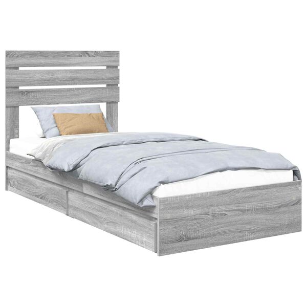 vidaXL Letto con Contenitore con testiera Grigio Sonoma 75 x 190 cm