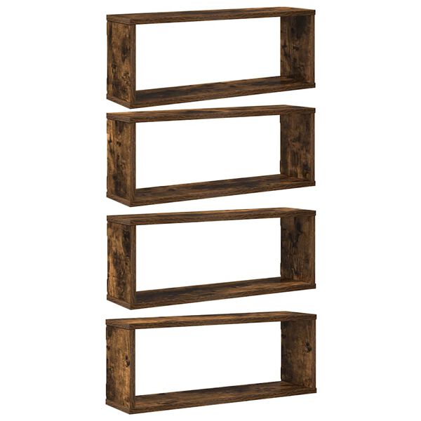 vidaXL Mensole Muro Cubo 4pz Rovere Fumo 80x15x26,5 cm in Multistrato