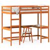 vidaXL Letto Soppalco con Scrivania Marrone Cera 90x200 cm Legno Pino