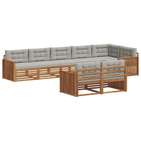 vidaXL Set di divani da esterno 8 pcs Grigio Naturale e Chiaro