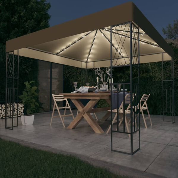 vidaXL Gazebo con Luci a Stringa LED 3x3 m in Tessuto Grigio Talpa