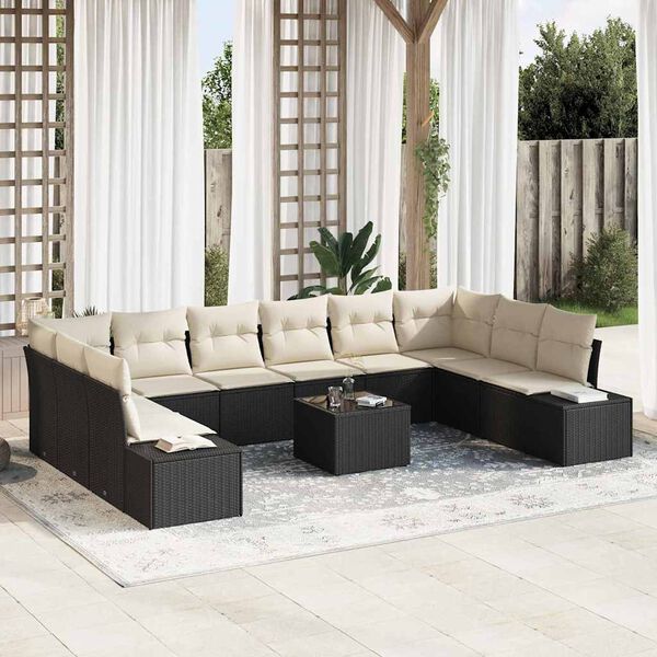 vidaXL Set Divano da Giardino con cuscino 11 pcs Nero polyrattan