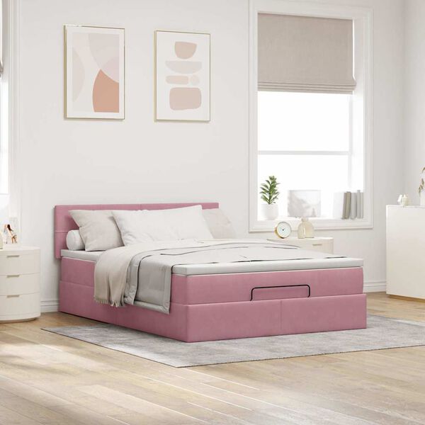 vidaXL Struttura Letto Pouf con Materasso Rosa 140x200 cm in Velluto
