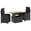 vidaXL Set da pranzo per esterni 3 pz Nero