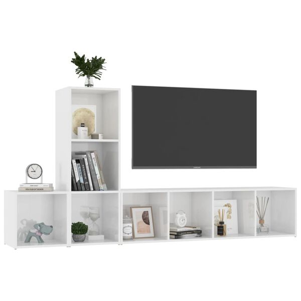 vidaXL Set Mobile TV 3 pz Bianco Lucido in Legno Multistrato