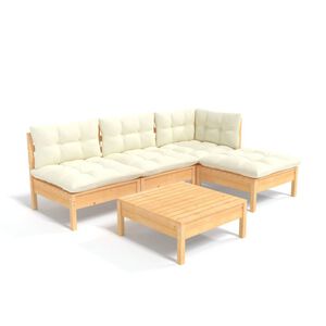 vidaXL Set Salotto da Giardino 5pz con Cuscini Crema in Legno di Pino