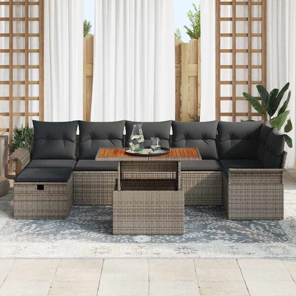 vidaXL Set Divano da Giardino con cuscino 8 pcs Grigio polyrattan