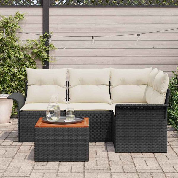 vidaXL Set Divano da Giardino con cuscino 5 pcs Nero polyrattan