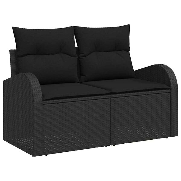 vidaXL Set Divano da Giardino 5 pcs Nero Polyrattan, Acciaio e Vetro