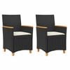 vidaXL Sedie Giardino con Cuscini 2pz Nere Polyrattan e Legno Massello