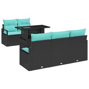 vidaXL Set Divano da Giardino con cuscino 6 pcs Nero e Blu polyrattan