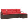 vidaXL Set di divani 5 pz Marrone e Rosso polyrattan