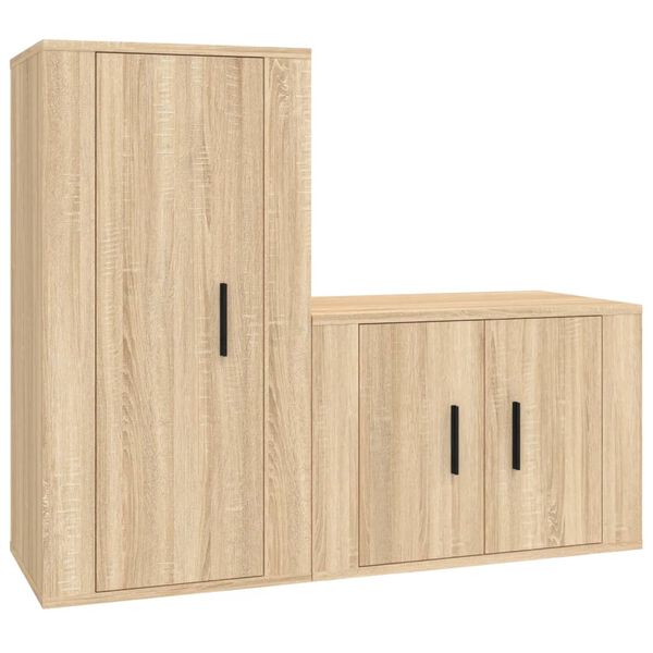 vidaXL Set di Mobili Porta TV 2 pz Rovere Sonoma in Legno Multistrato