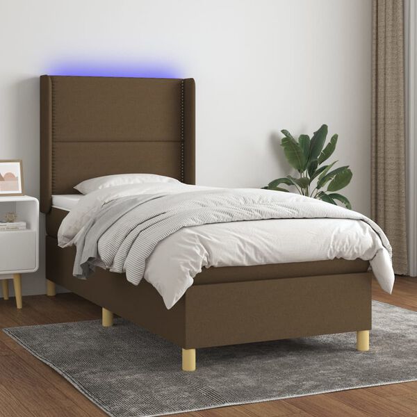 vidaXL Letto a Molle con Materasso e LED Tortora 90x200 cm in Tessuto