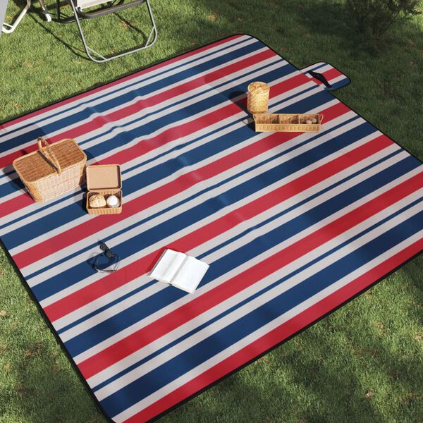 vidaXL Tovaglia Picnic Pieghevole Strisce Rosse Blu 200x200 cm Velluto