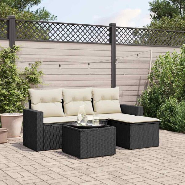 vidaXL Set Divani da Giardino 5 pz con Cuscini in Polyrattan Nero