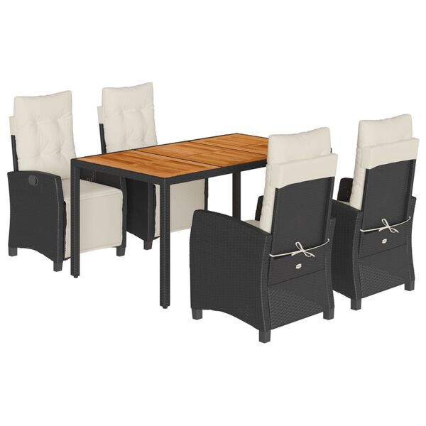 vidaXL Set da Pranzo da Giardino 5 pz Nero con Cuscini in Polyrattan