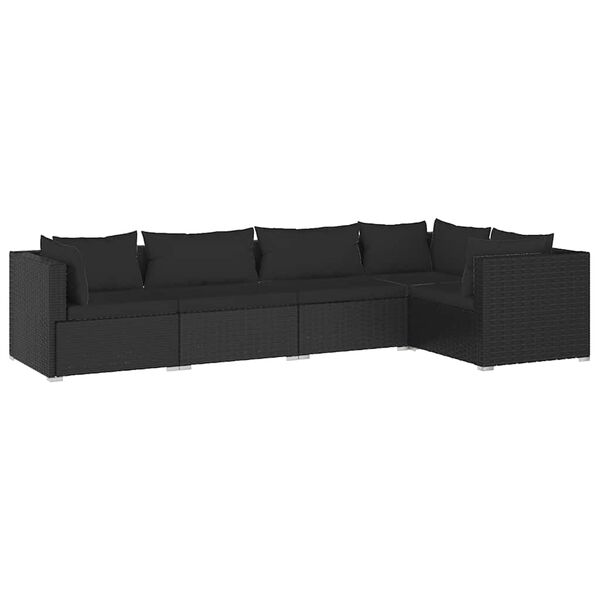 vidaXL Set Divani da Giardino 5 pz con Cuscini in Polyrattan Nero