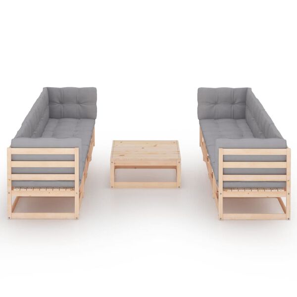 vidaXL Set Divani da Giardino 9 pz con Cuscini Legno Massello di Pino