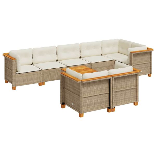 vidaXL Set Divano da Giardino 9 pz con Cuscini Beige in Polyrattan