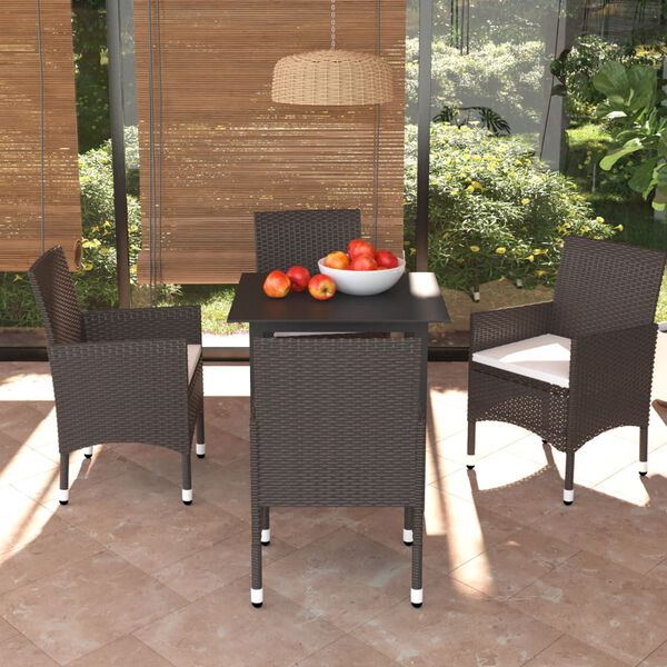 vidaXL Set da Pranzo per Giardino 5 pz con Cuscini Polyrattan Marrone