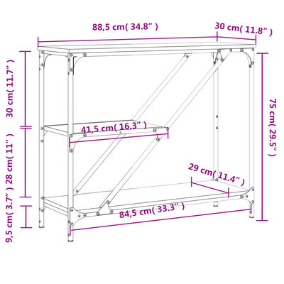 vidaXL Tavolino Consolle Rovere Sonoma 88,5x30x75 cm Legno Multistrato