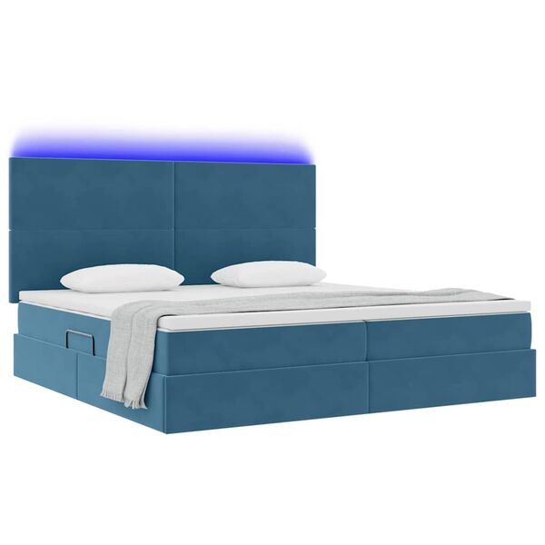 vidaXL Letto con contenitore e LED Blu Scuro 200 x 200 cm Velluto