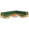 vidaXL Set Salotto da Giardino 11pz con Cuscini Verdi Legno Massello