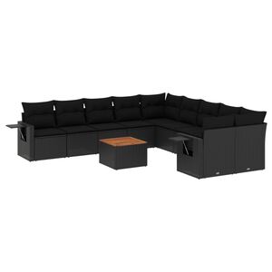 vidaXL Set Divani da Giardino 11 pz con Cuscini in Polyrattan Nero