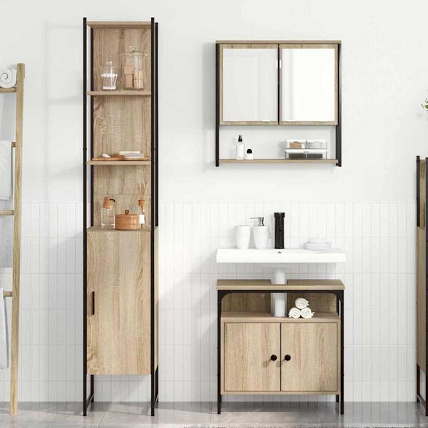 vidaXL Set di mobili per il bagno con lo scaffale 3 pcs Rovere Sonoma