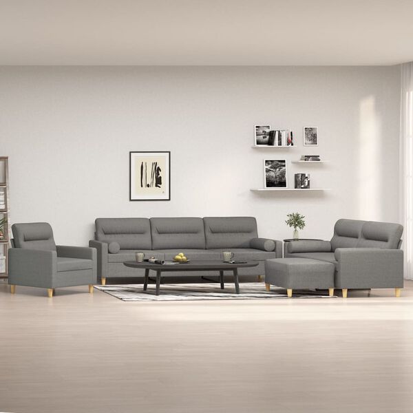 vidaXL Set di Divani 4 pz con Cuscini Decorativi Grigio Scuro Tessuto