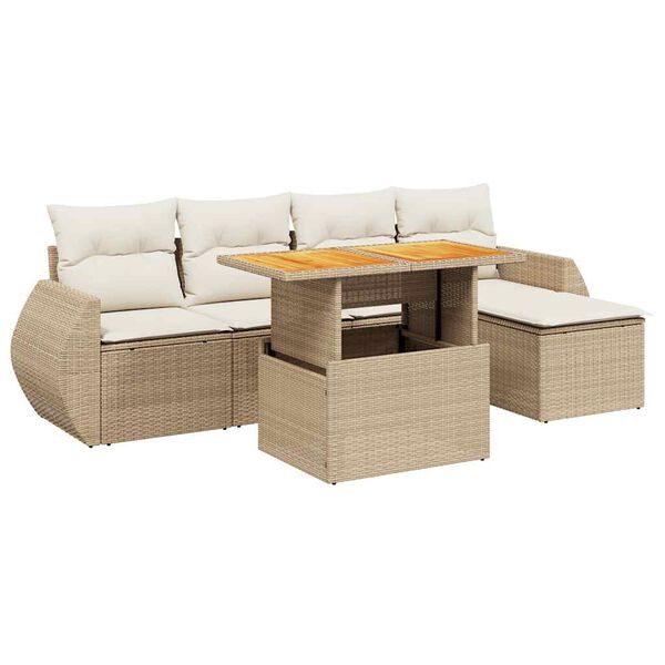 vidaXL Set Divano da Giardino 6 pz con Cuscini Beige in Polyrattan