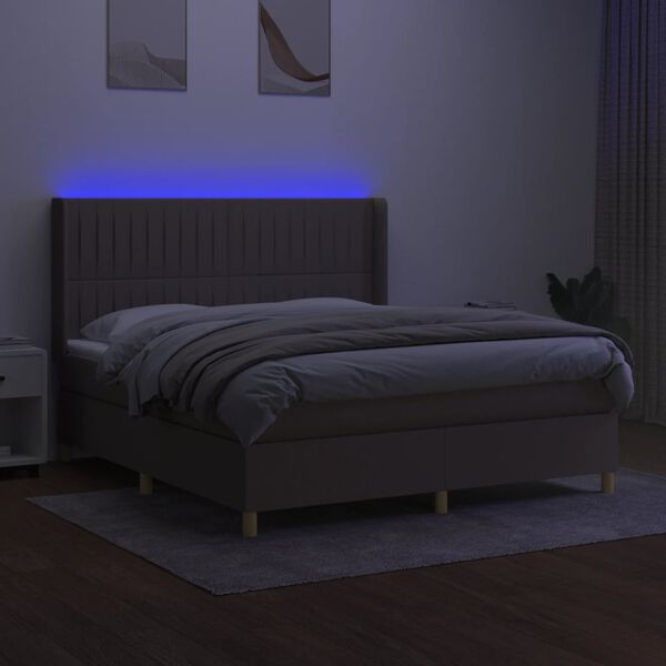 vidaXL Letto a Molle con Materasso e LED Tortora 160x200 cm in Tessuto