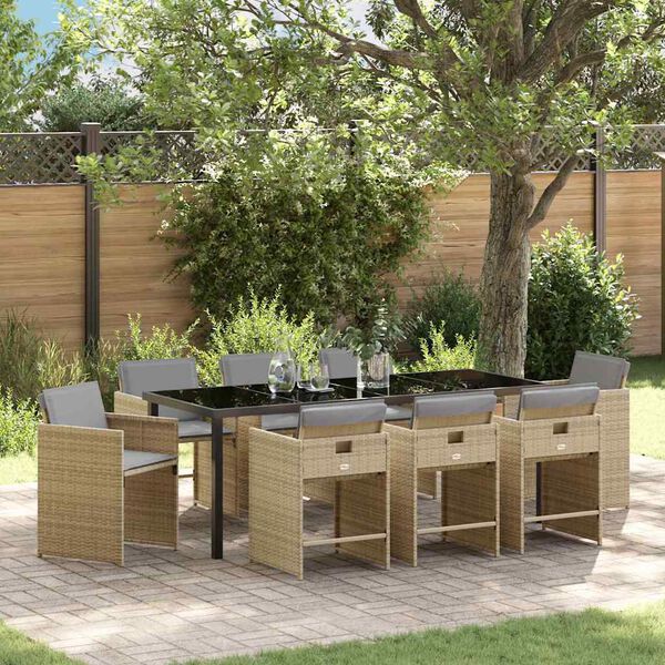 vidaXL Set da Pranzo per Giardino 9 pcs Beige polyrattan