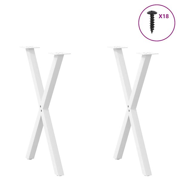 vidaXL Gambe per tavolo da pranzo a forma di X 2 pz bianche 57x(72-73) cm in acciaio