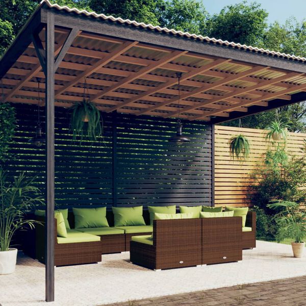 vidaXL Set Divani da Giardino 9 pz con Cuscini in Polyrattan Marrone