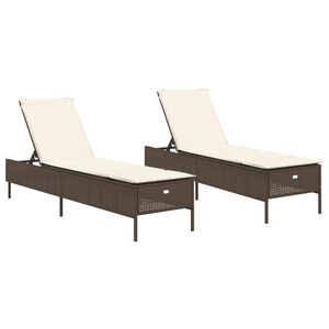 vidaXL Lettini Prendisole 2 pz con Cuscini Marrone in Polyrattan