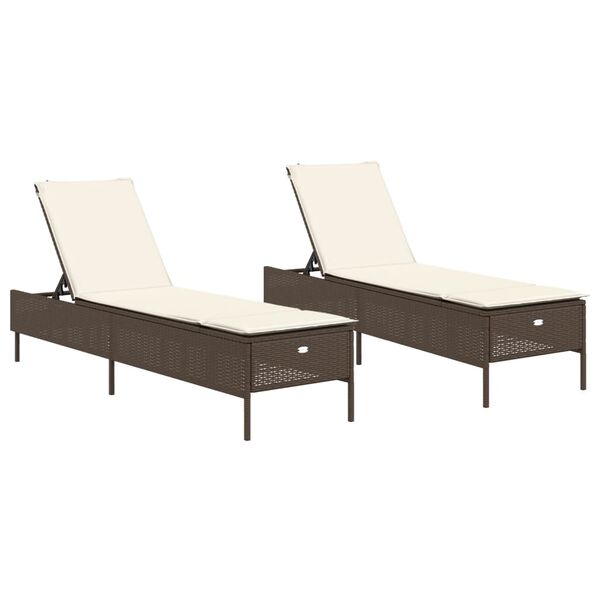 vidaXL Lettini Prendisole 2 pz con Cuscini Marrone in Polyrattan