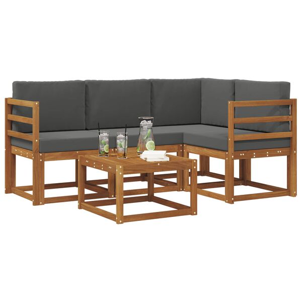 vidaXL Set di divani da esterno con cuscino 5 pcs Naturale e Antracite