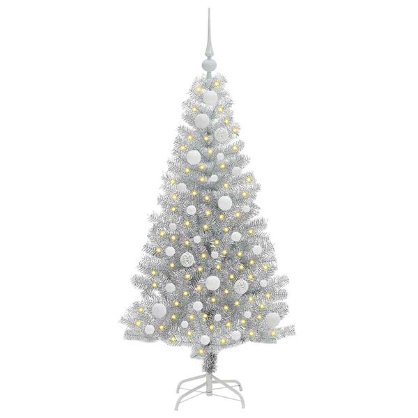 vidaXL Albero di Natale con 150 LED con supporto Argento 120 cm PET