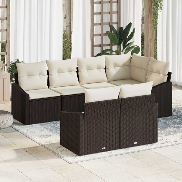 vidaXL Set di divani con cuscino 7 pcs Marrone polyrattan