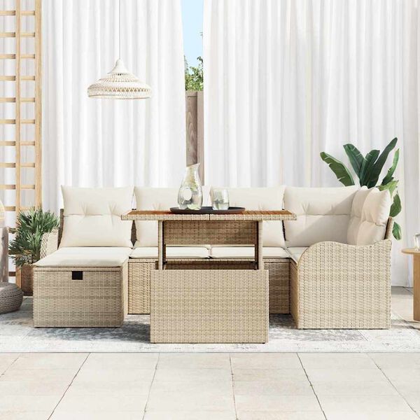 vidaXL Set Divano da Giardino con cuscino 7 pcs Beige Poly Rattan