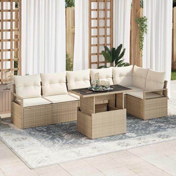 vidaXL Set Divano da Giardino 7 pcs Beige Poly Rattan